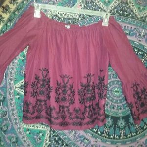 Charlotte Russe Medium Red W/Black Embroidery Top